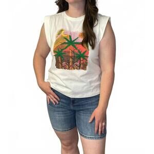 NEW SKIES ARE BLUE palm graphic sleeveless tee top in white